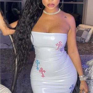 White Vinyl Cross embroidery dress